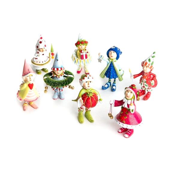 New Mackenzie-Childs Patience Brewster Dash Away Elves Mini Ornaments Set of 8